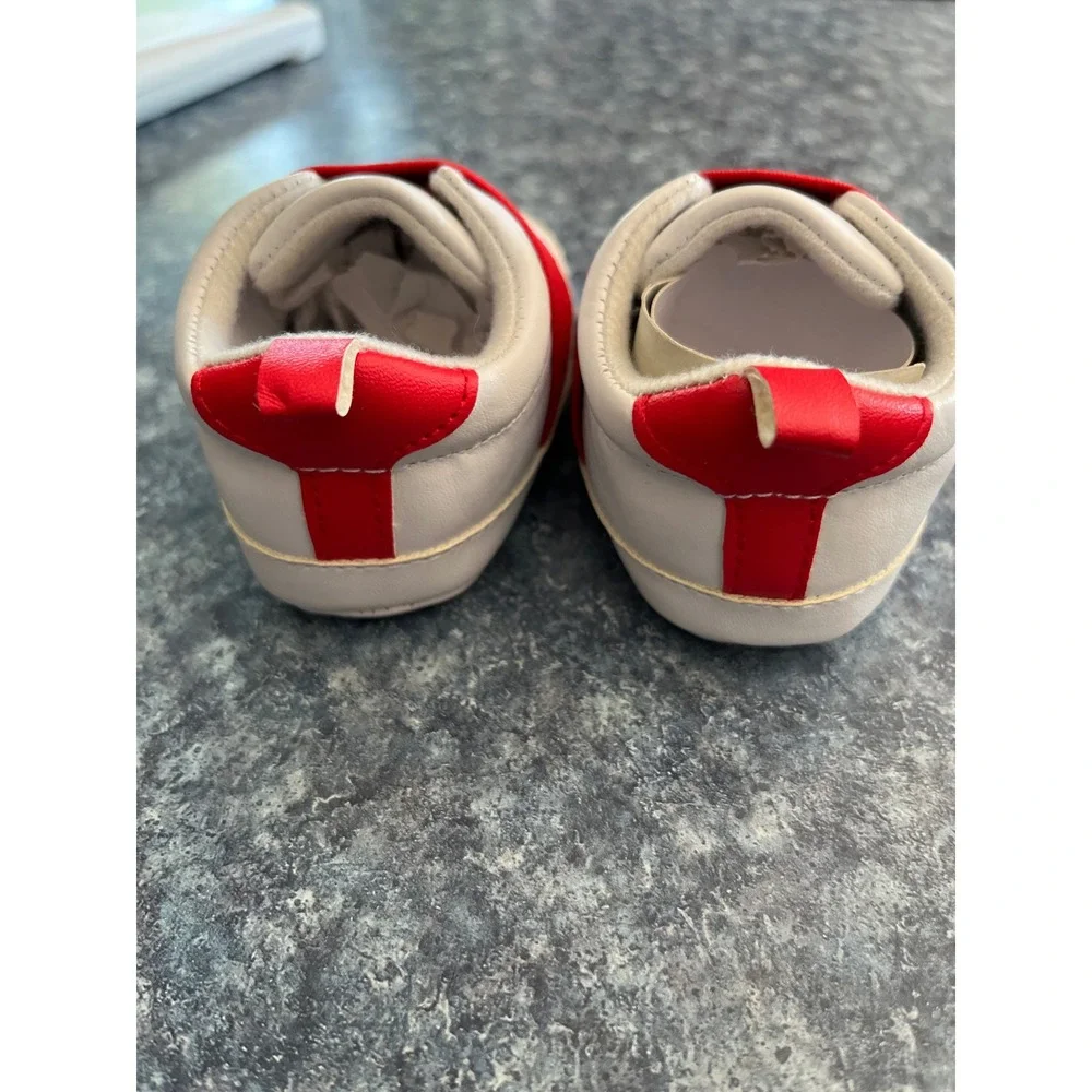 Disney Mickey Mouse Infant Crib Shoes White Red Elastic Strap Slip On Sneakers